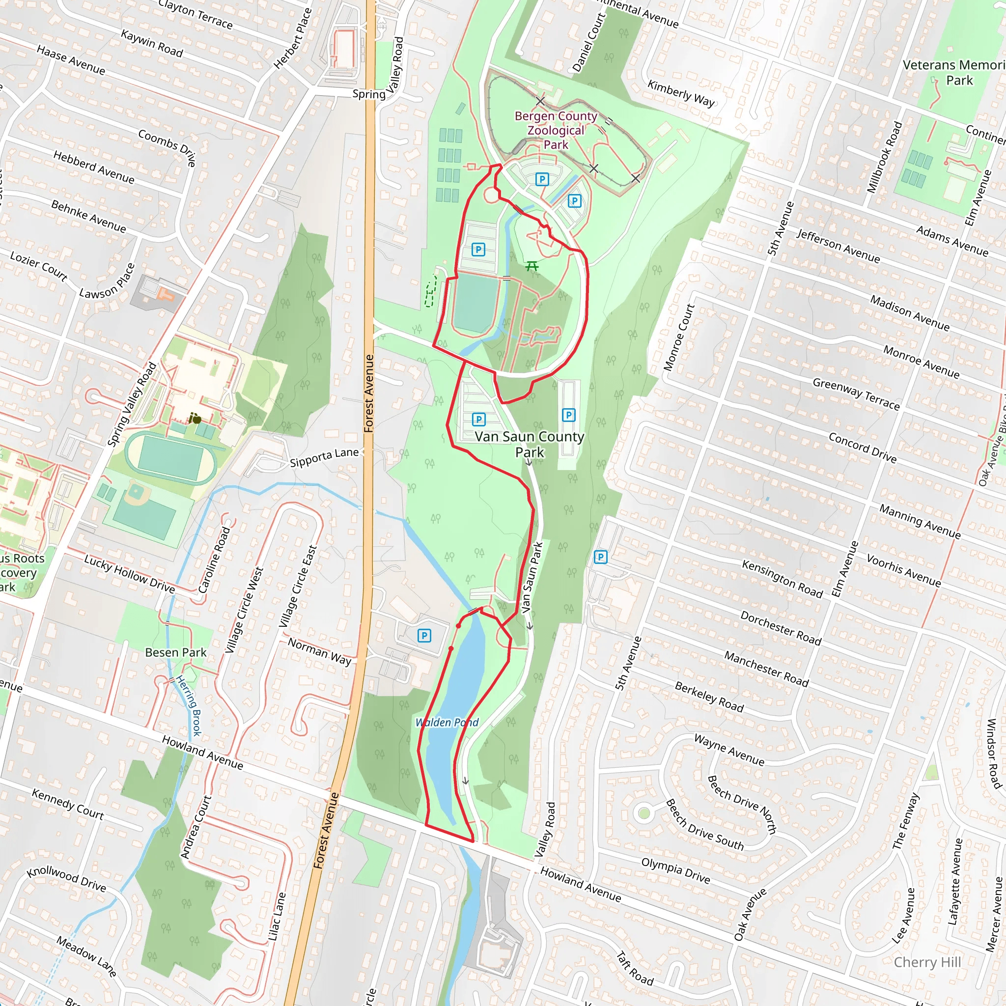Walden Pond and Van Saun County Park Loop mobile static map