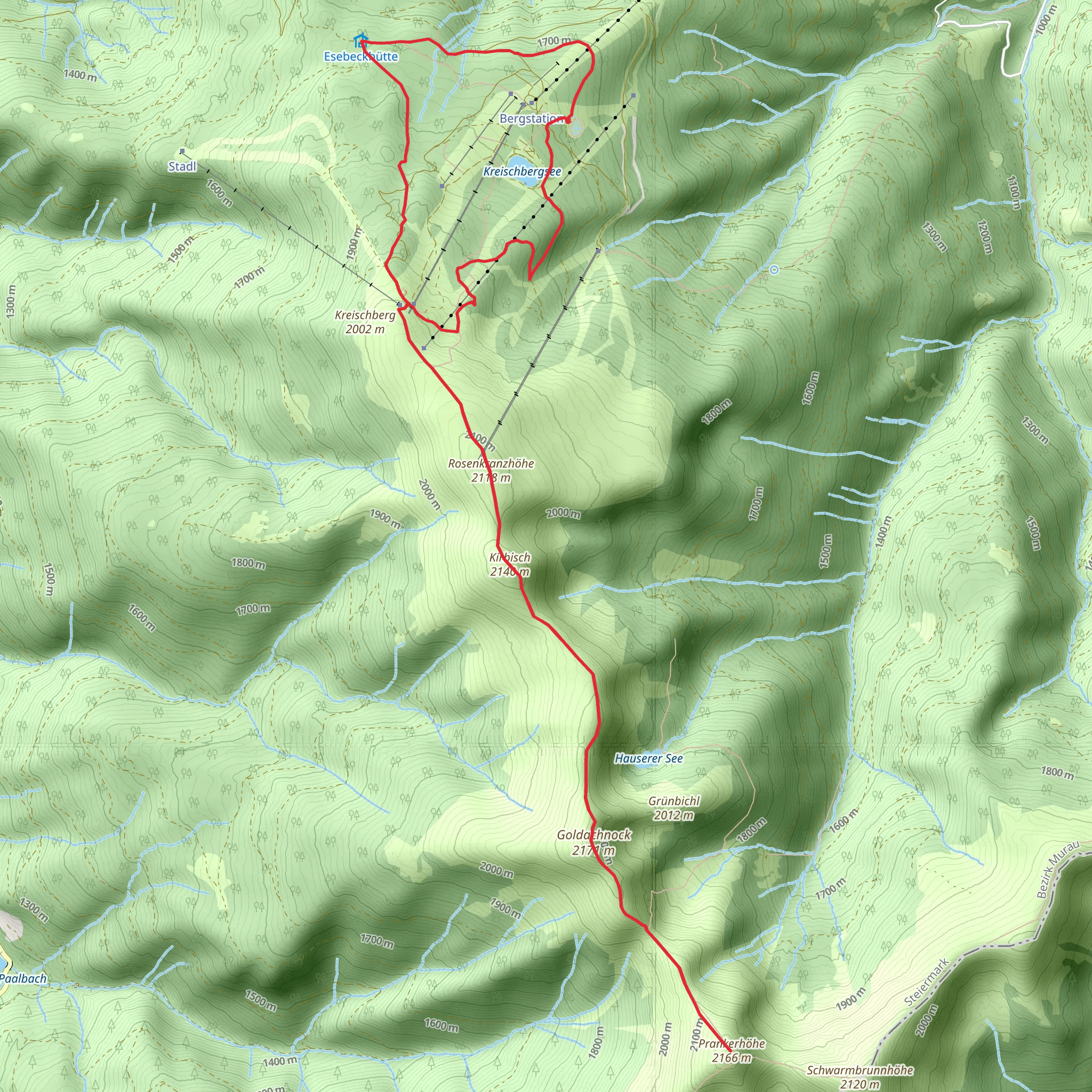 Ridge Hike Prankerhöhe over the Kreischberg mobile static map