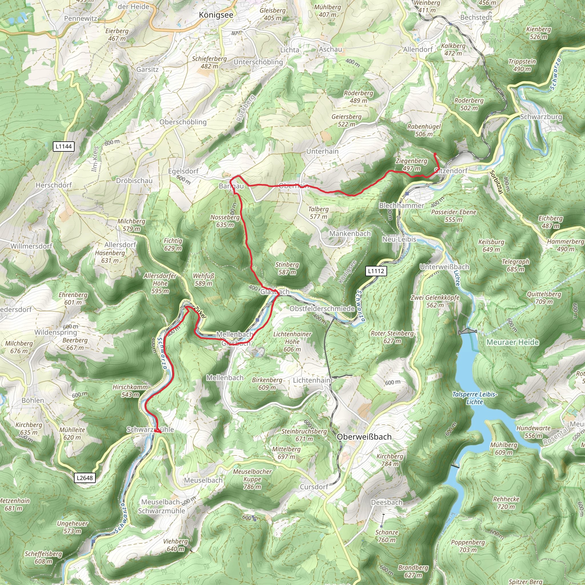Schwarzmuhle to Sitzendorf Walk mobile static map
