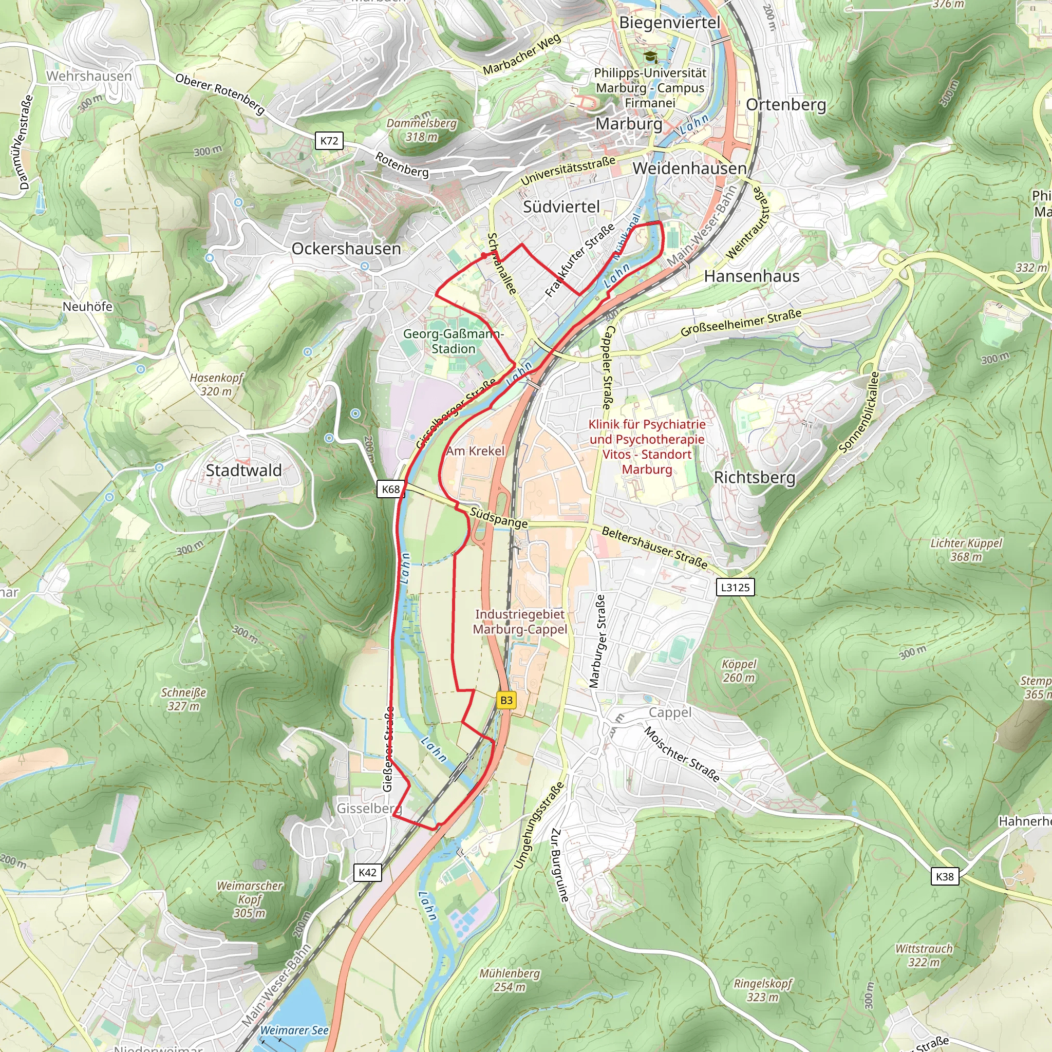 Lahn via Trojedamm and Kreuzweg mobile static map