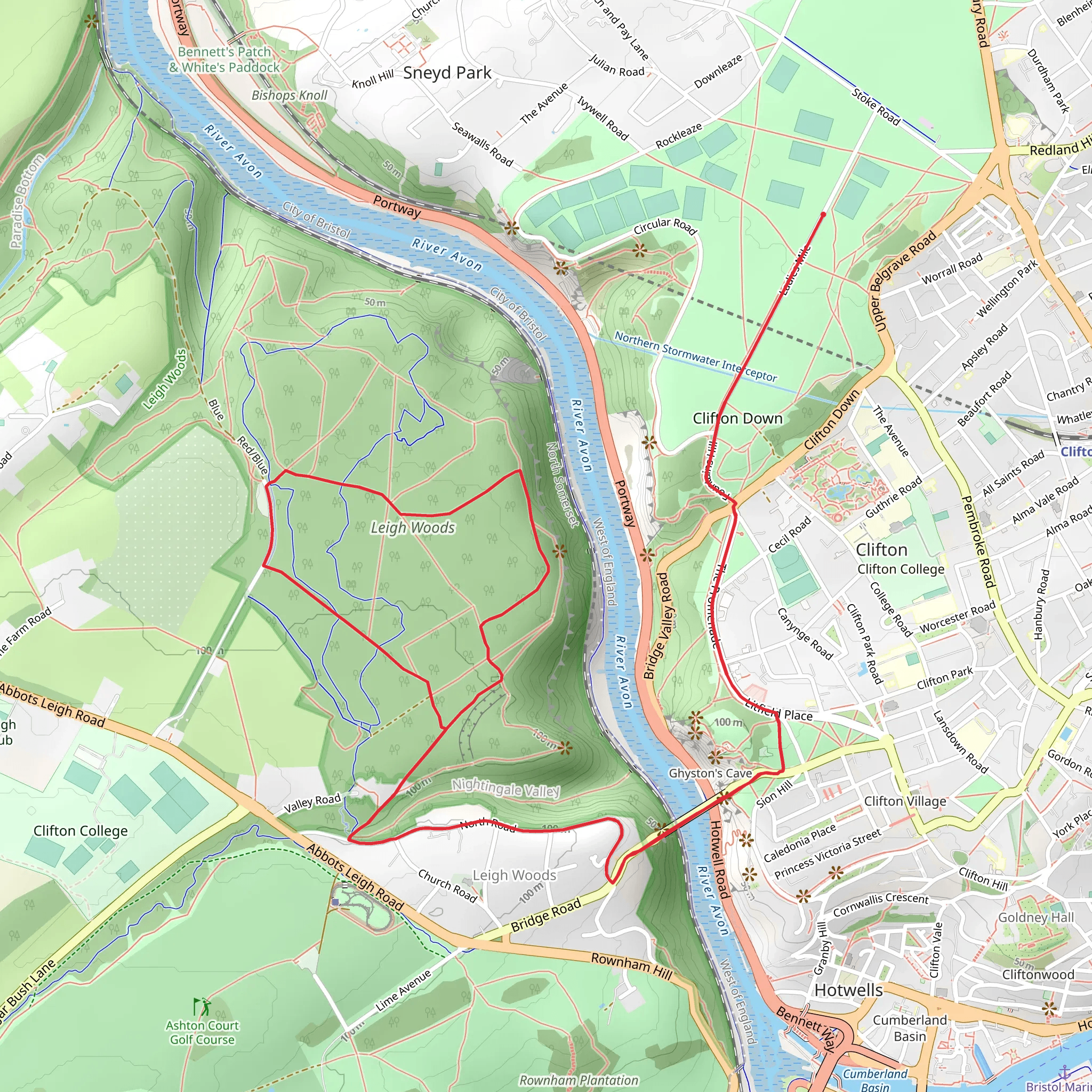 Clifton Down and Leigh Wood NNR Walk mobile static map