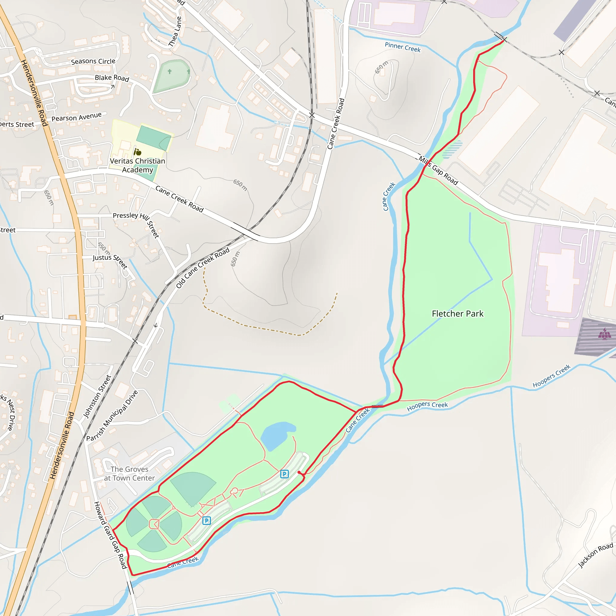 Cane Creek Loop - Fletcher Park mobile static map