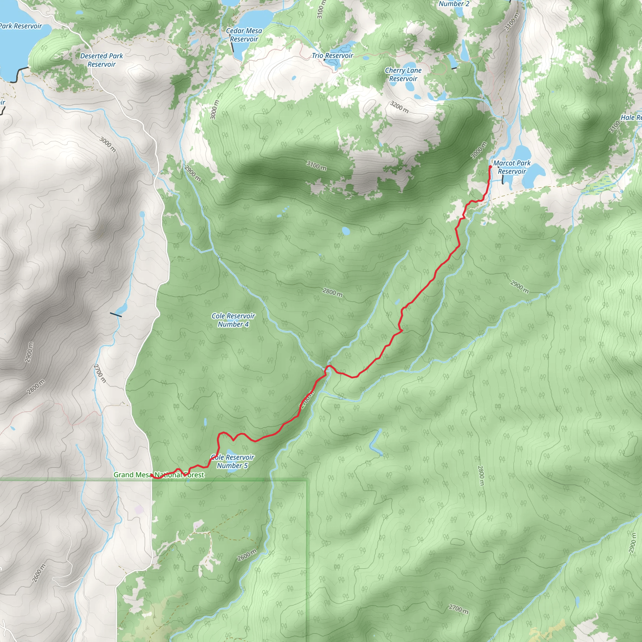 Marcot Park Reservoir via Forest Road 127 mobile static map