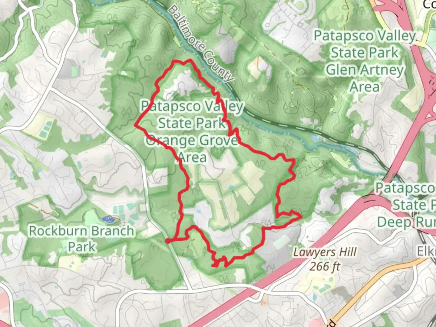 An image depicting the trail Morning Choice Trail, Ridge Trail and Hop The Snake Loop and its surrounding area.