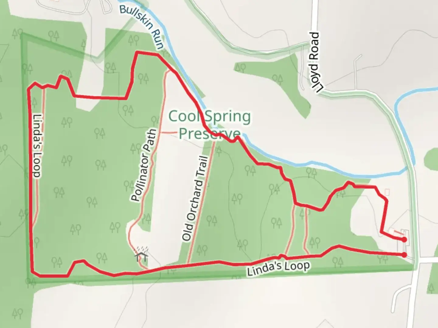 An image depicting the trail Linda's Long Loop and its surrounding area.